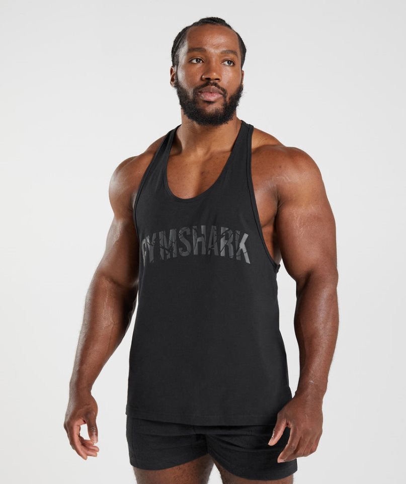 Men\'s Gymshark Power Stringer Tanks Black | NZ 0FQMJB